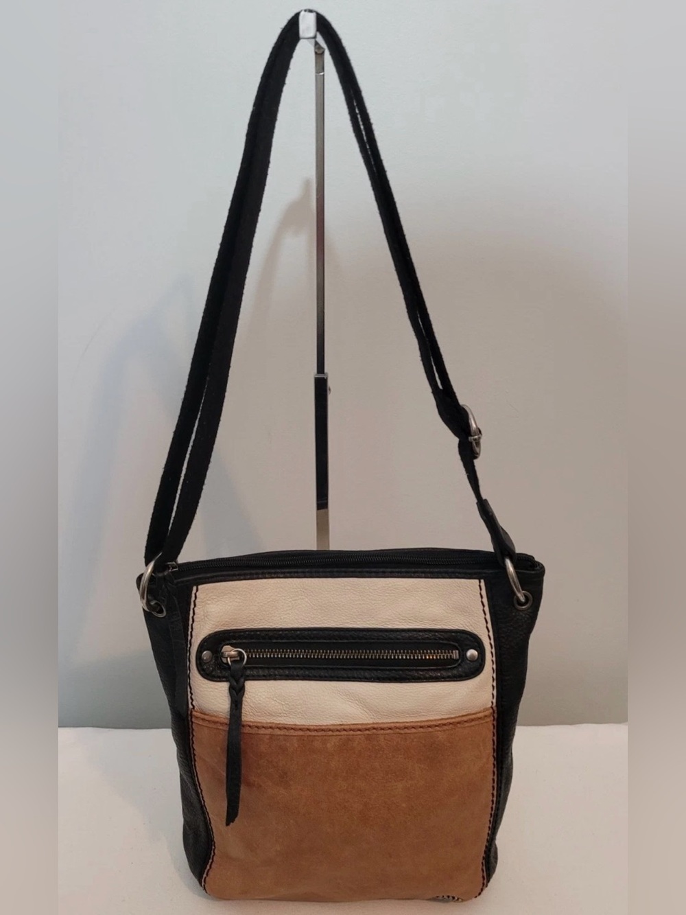 The Sak Leather Crossbody Bag in Black, Cream & Tan Shoulder Purse